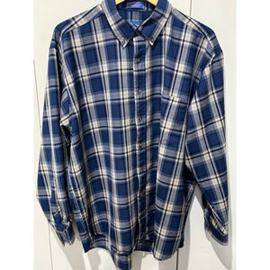 Men's Pendleton Blue White Plaid Casual Button Down long sleeve wool Shirt XL